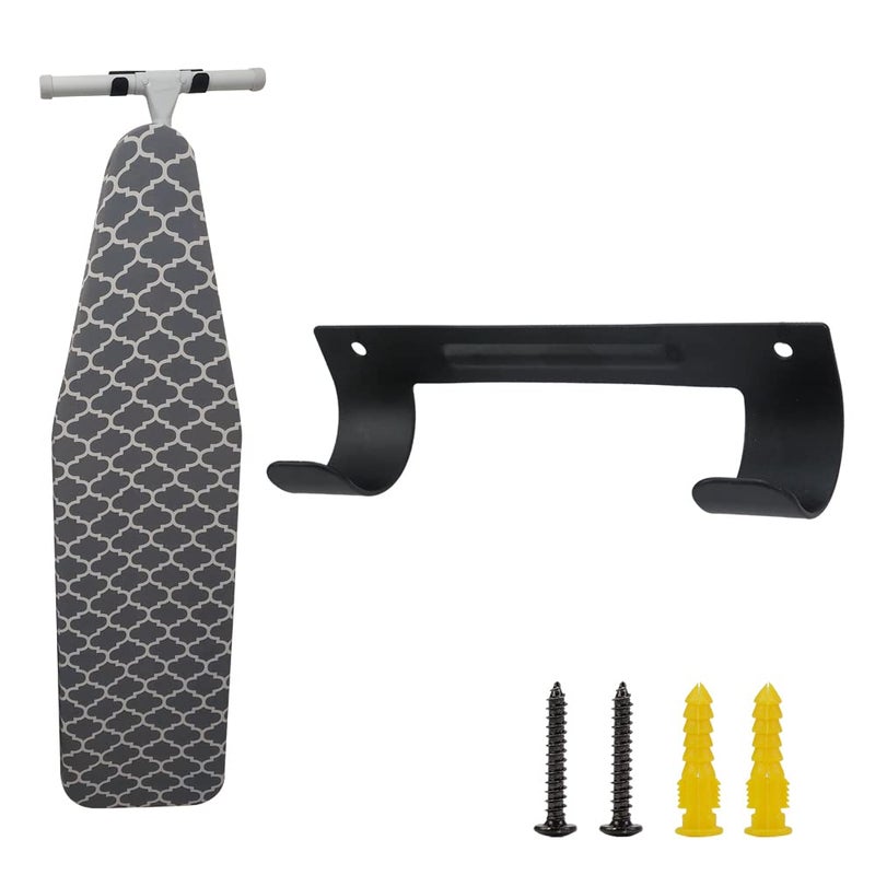 Exclen Ironing Board Hanger Wall Mount Ironing Board Holder Organizer Wall Rack for Laundry Rooms Storage Rack Hanging Shelf Hanger (Black) - Image 1